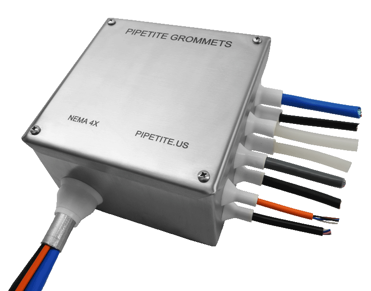 Pipetite Grommets in Metal Enclosure